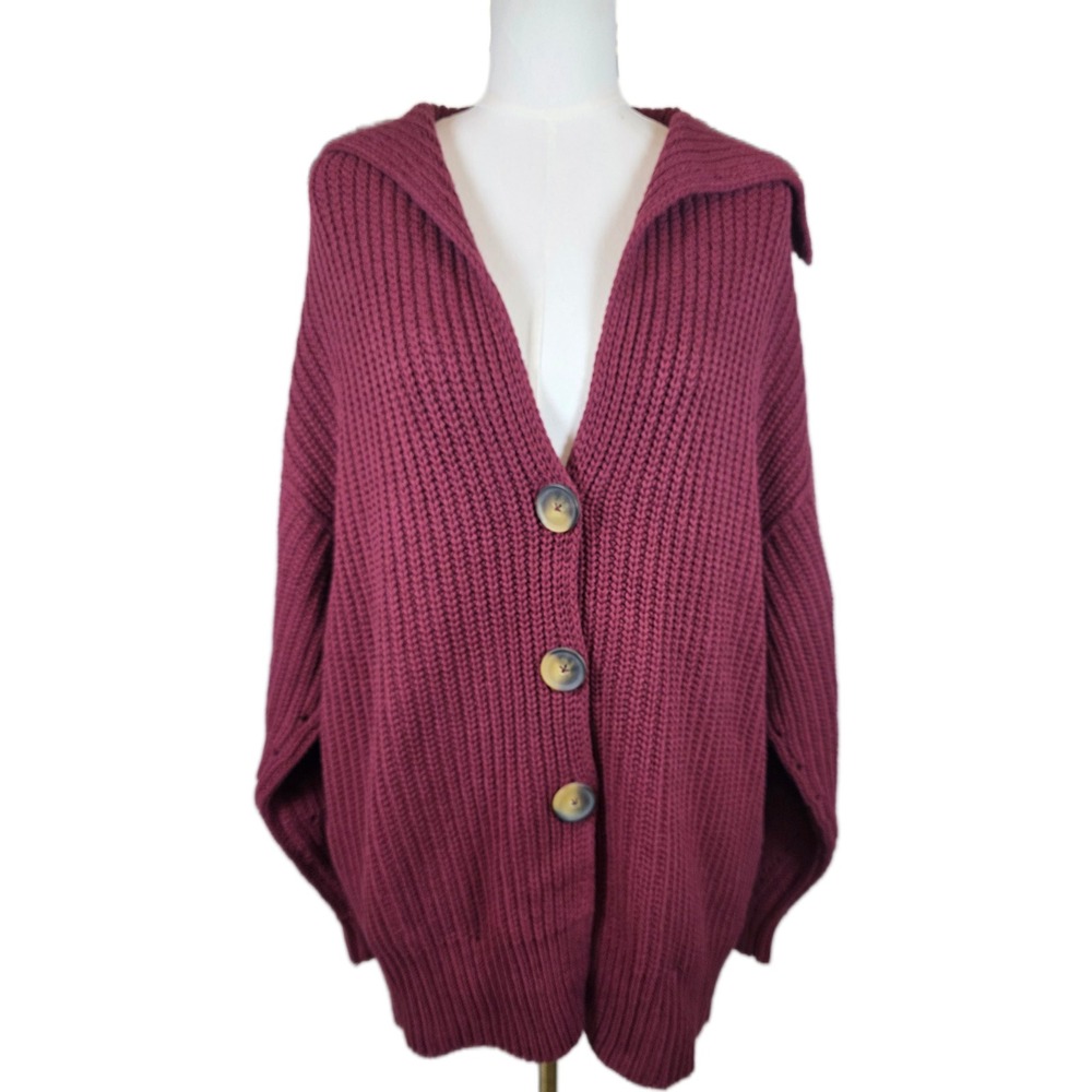 Free People Cabernet Wine Swim Too Deep Chunky Oversized Cardigan